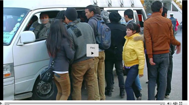 Nepal crowding minibus women